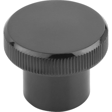 Kipp Knurled Knob D=M06 D1=26, Form:E Thermoset, Black, Comp:Steel, Comp:Glossy K1223.202606
